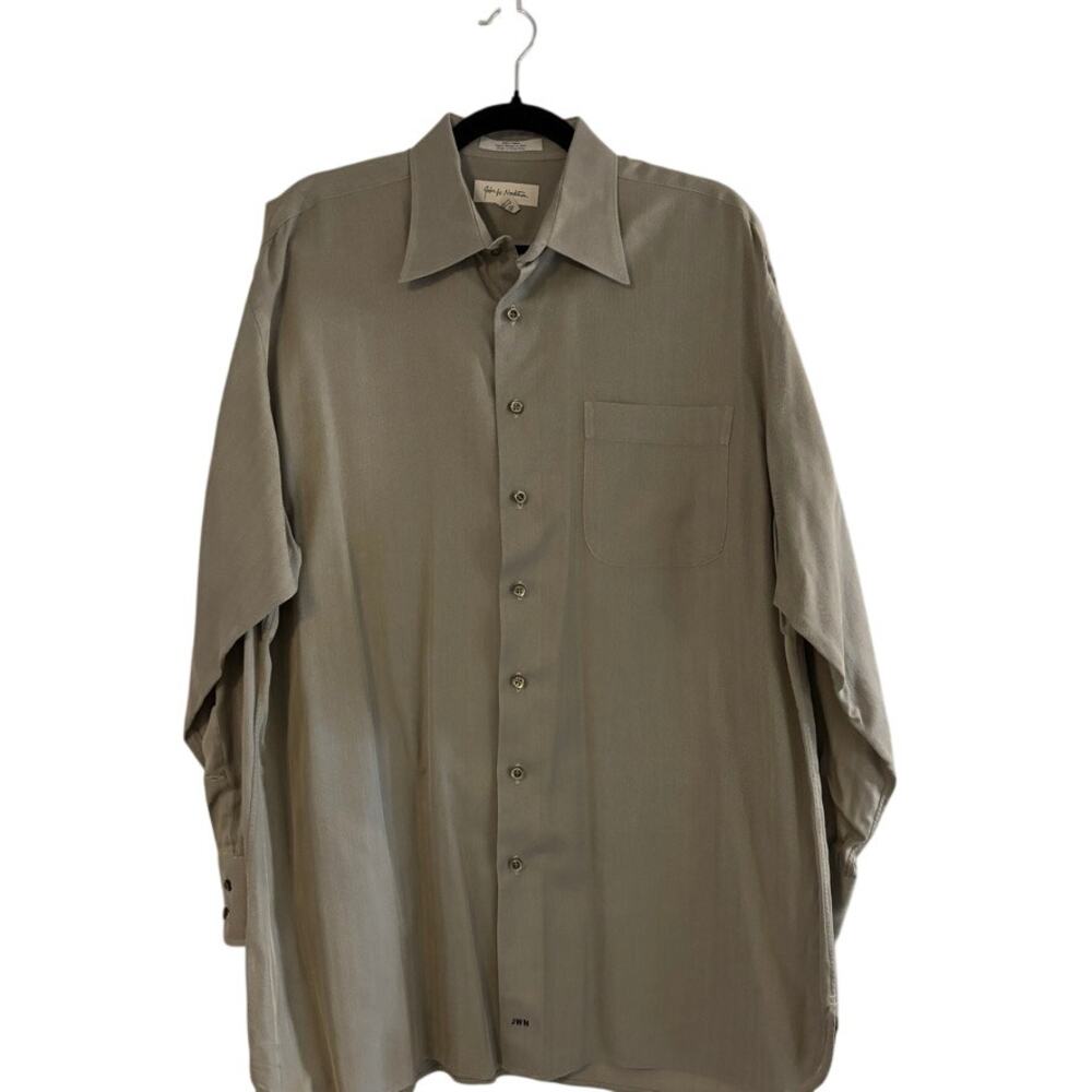 John W Nordstrom Dress Shirt 16.5 33 Khaki Cotton Italy Button Down